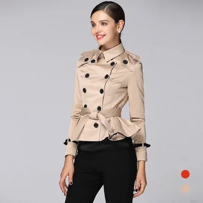 Лидирующий бренд двубортное пальто Женская мода оборками короткий плащ-Тренч B18 высокого качества