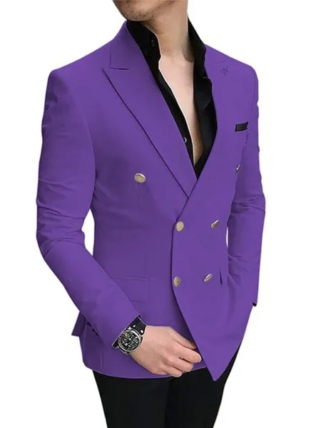 Костюм мужской двухбортный, смокинг для жениха, пиковые лацканы, жениха, свадьба, Лучший человек (пиджак + брюки + галстук), фиолетовый и черный, D7
