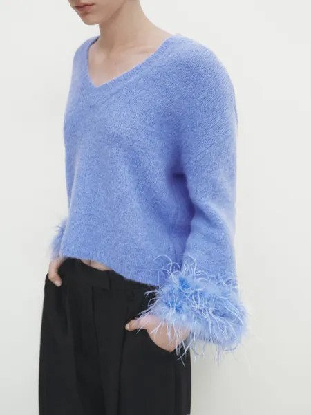 Трикотажный свитер с деталями перо Massimo Dutti, сиреневый