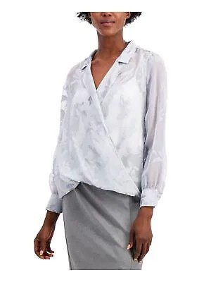 ALFANI Женская серая блузка с длинным рукавом и V-образным вырезом с цветочным принтом Размер: XL