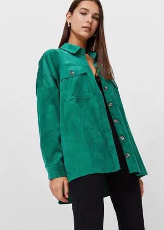 Stradivarius Плотная Рубашка Карго В Тонкий Рубчик Зеленый M