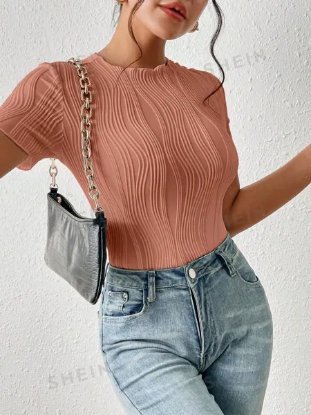 SHEIN Трикотажное боди из однотонной ребристой ткани Frenchy, пыльный розовый