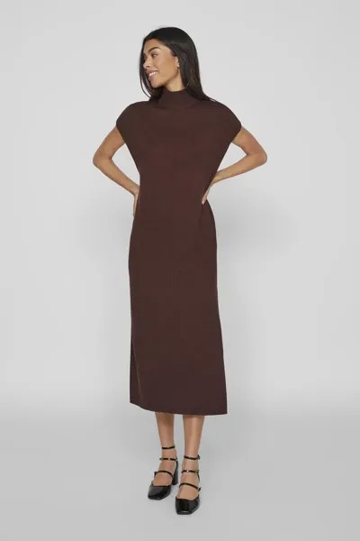Трикотажное платье с высоким воротником Vila, коричневый