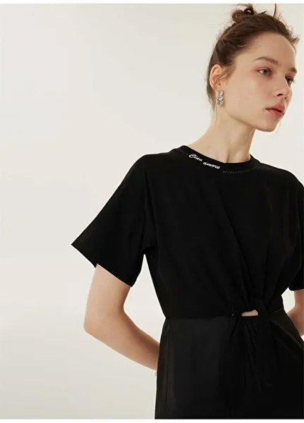 Однотонное черное женское платье миди с круглым вырезом TS1240002356001 Twist, черный
