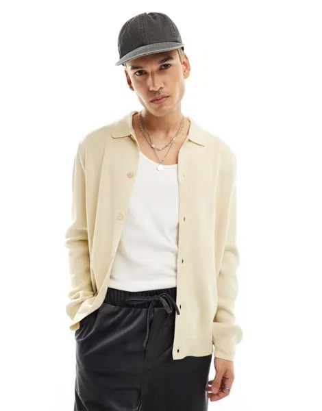 Бежевый вязаный кардиган на пуговицах ASOS DESIGN