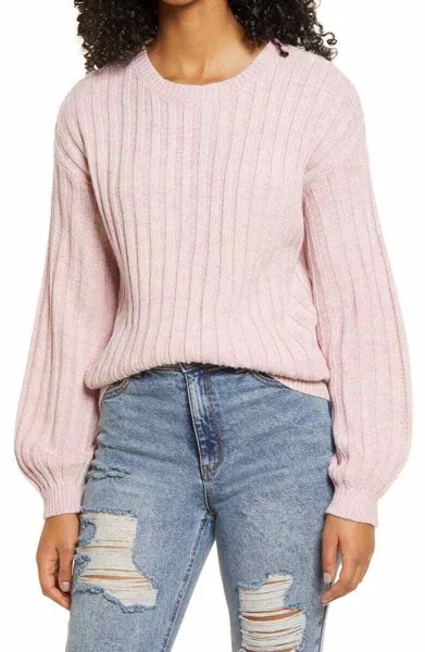 BLANKNYC вязаный свитер свободного кроя в рубчик с круглым вырезом Lilac Mist Heather M = 6/8 НОВИНКА