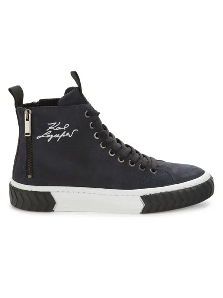 Высокие замшевые кроссовки с двойной молнией Karl Lagerfeld Paris, темно-синий