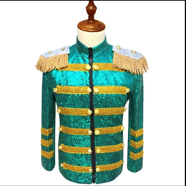 S-5xl, новый стиль, мужская куртка с воротником-стойкой, зеленая и золотая, расшитая Блестками одежда для выступлений, певец и ведущий Dj сценический костюм для ночного клуба