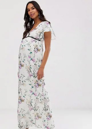Платье макси с бархатной отделкой и цветочным принтом Hope & Ivy Maternity-Мульти