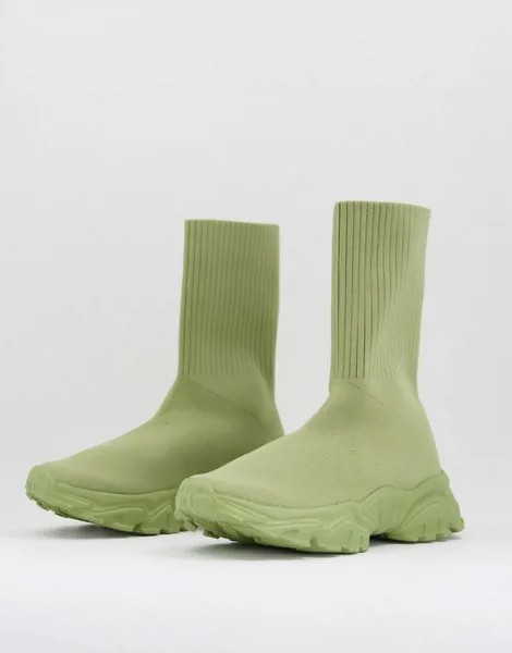 Трикотажные кроссовки-носки цвета хаки ASOS DESIGN Deven-Зеленый цвет