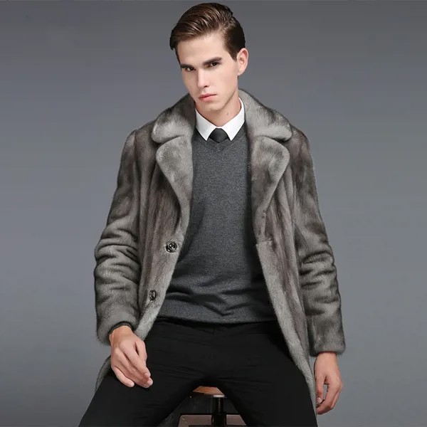 Мужское меховое пальто, роскошное Норковое Пальто, женская зимняя куртка, длинная меховая парка, мужское цельное пальто из искусственной но...