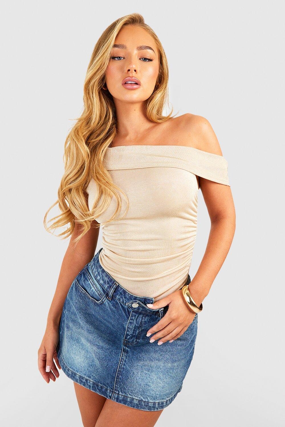 Боди с рушками на одно плече Boohoo, серый