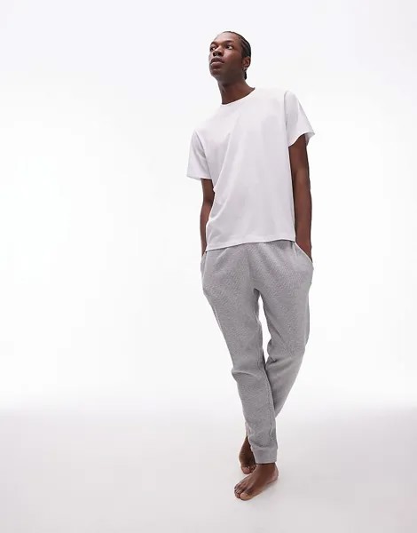 Topman 2013 Светло-серые джоггеры с вафельным узором и простая белая футболка