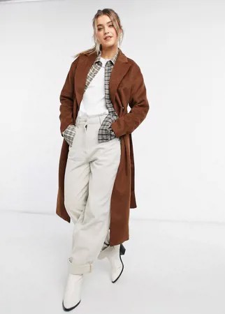 Светло-коричневое пальто макси с поясом New Look-Коричневый цвет