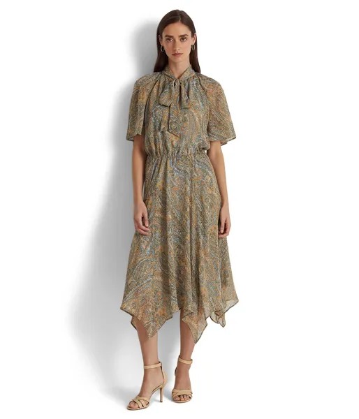 Платье LAUREN Ralph Lauren, Petite Paisley Crinkle Georgette Tie-Neck Dress