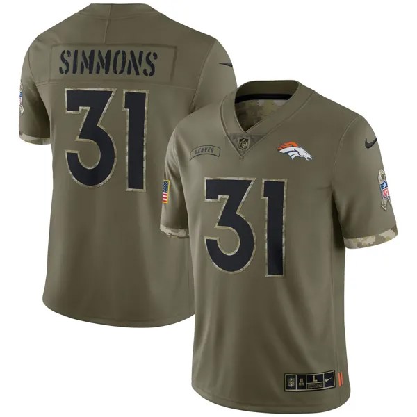 Мужская оливковая майка Джастина Симмонса Denver Broncos 2022 Salute To Service Limited Nike