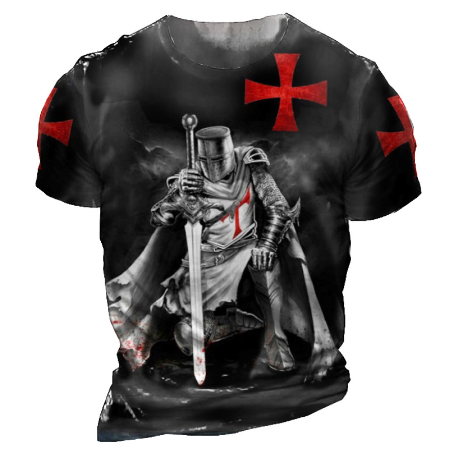 Мужская футболка с короткими рукавами с винтажным принтом Templar Jesus Cross