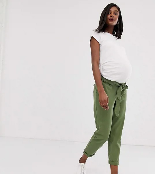 Мягкие саржевые брюки с завязкой и посадкой под животом ASOS DESIGN Maternity-Зеленый