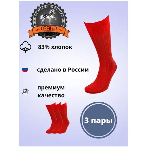 Мужские носки ГРАНД, 3 пары, высокие, бесшовные, износостойкие, усиленная пятка, размер 41/43, коралловый