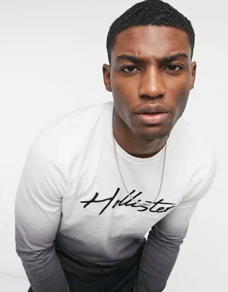 Черный лонгслив из технической ткани в стиле омбре с логотипом Hollister-Черный цвет