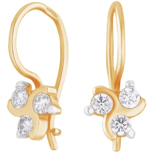Серьги Ювелир Карат, красное золото, 585 проба, фианит, золотой