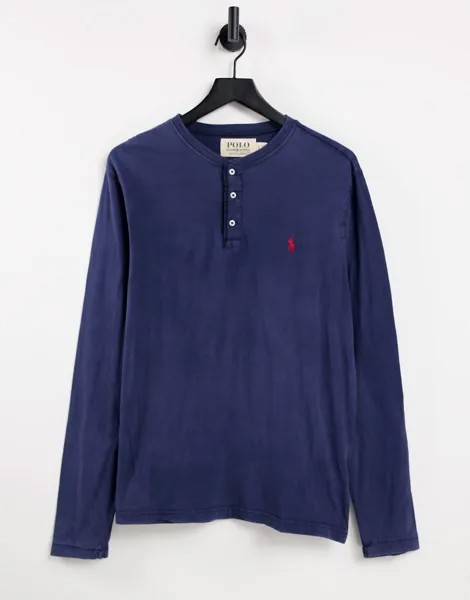 Темно-синий лонгслив хенли из меланжевого полотна с логотипом Polo Ralph Lauren