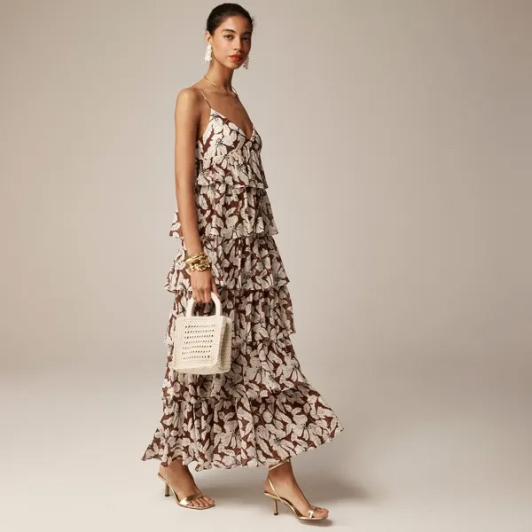 Платье-Оборка из коллекции из цветочного шифона J.Crew, коричневый