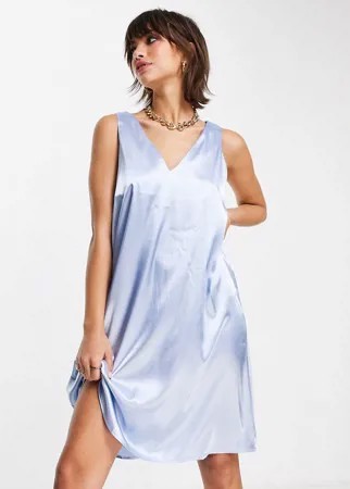 Атласное свободное платье мини без рукавов светло-голубого цвета Vero Moda-Голубой