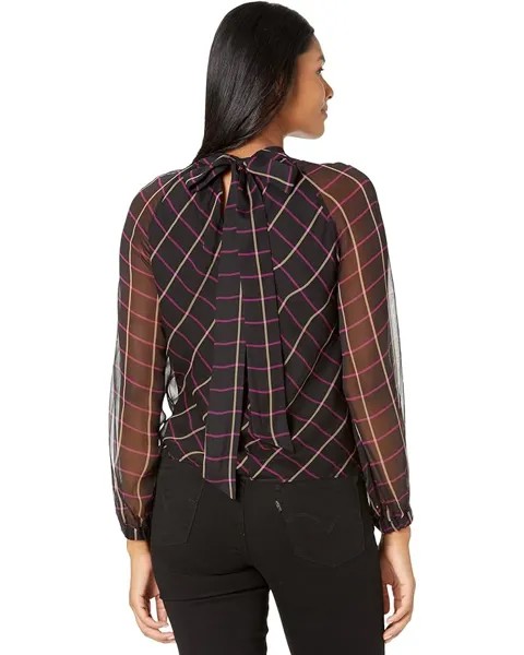 Топ MILLY Sioane Windowpane Chiffon Top, цвет Pink Multi