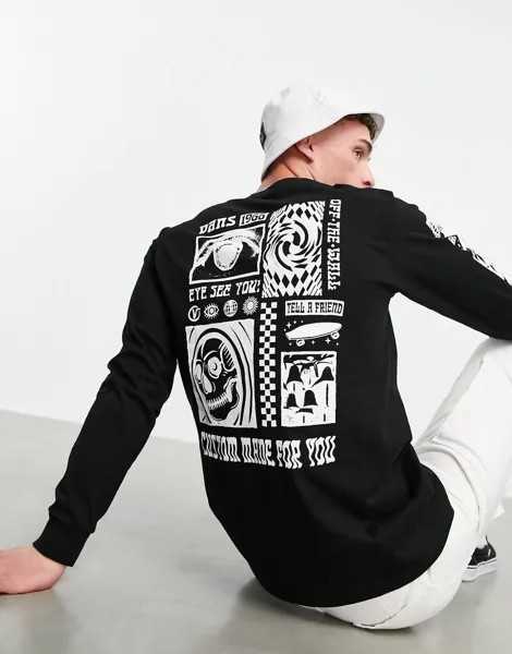 Черный лонгслив с принтом на спине Vans Eye See You