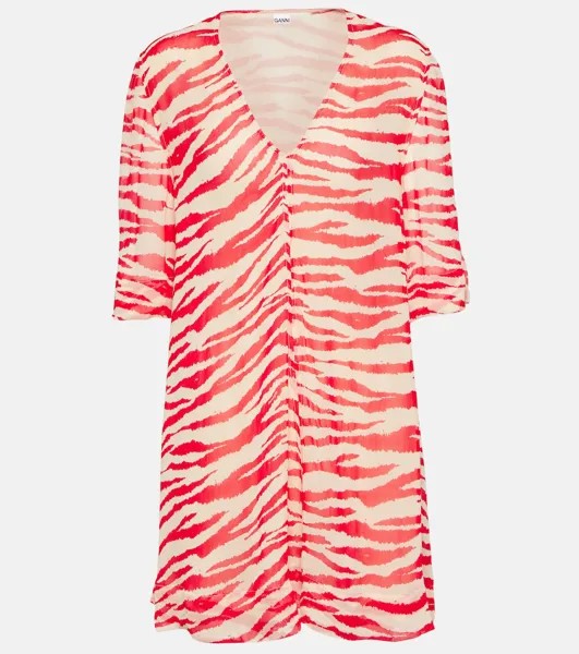 Платье мини-горжетка с тигровым принтом GANNI, разноцветный