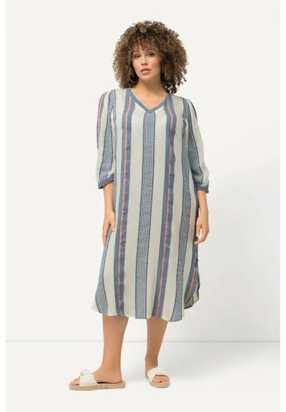 Летнее платье PASTEL STRIPED 3/4 SLEEVE V-NECK KAFTAN Ulla Popken, белый