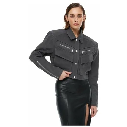 Куртка  Sorelle, демисезон/лето, укороченная, силуэт прямой, карманы, без капюшона, размер M, серый