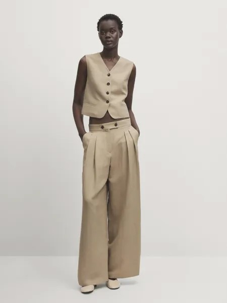 Короткий костюмный жилет Massimo Dutti, бежевый