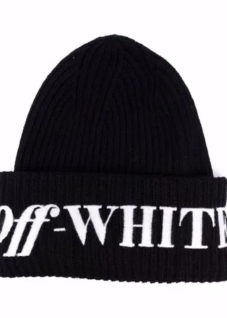 Off-White шапка бини в рубчик с логотипом