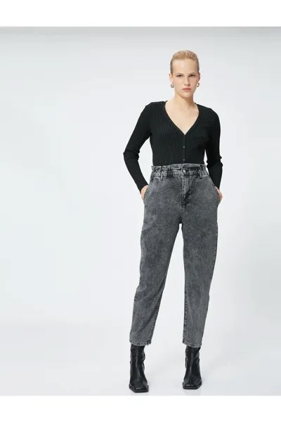 Джинсы с эластичной резинкой на талии и высокой талией – Мешковатые джинсы Koton, серый