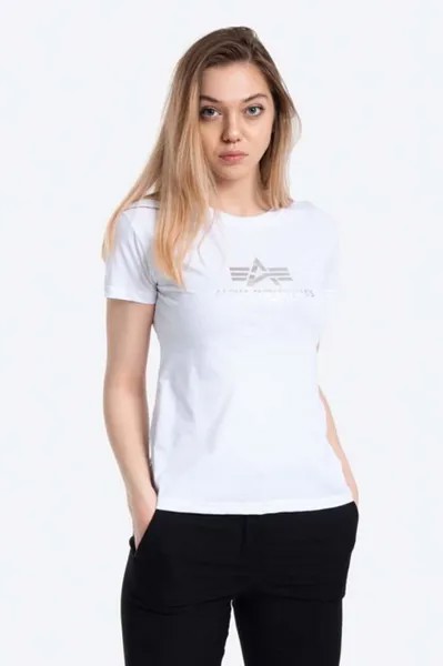 Хлопковая футболка New Basic T с принтом фольги Alpha Industries, белый