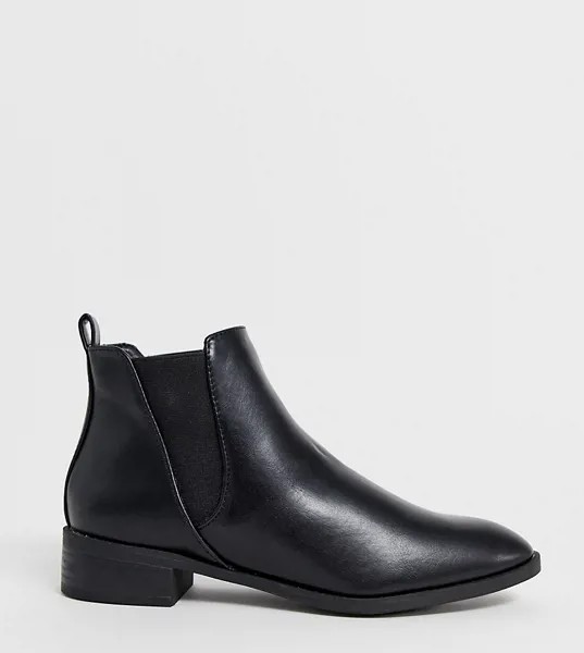 Черные ботинки челси на плоской подошве для широкой стопы Simply Be Florence-Черный