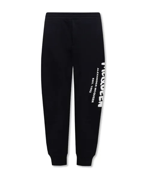 Хлопковые спортивные брюки с молнией и логотипом Alexander Mcqueen, черный