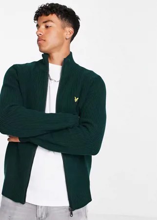 Вязаный кардиган на молнии в рубчик Lyle & Scott-Зеленый цвет