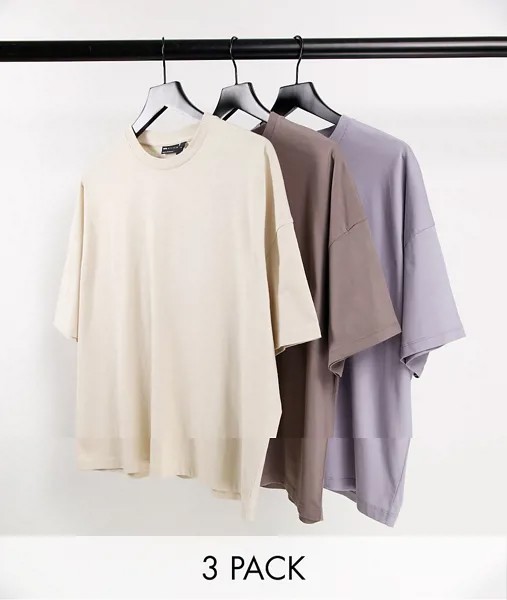 Набор из 3 oversized-футболок из смесового органического хлопка разных цветов ASOS DESIGN-Разноцветный