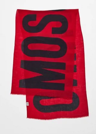 Красный шарф с большим логотипом Moschino