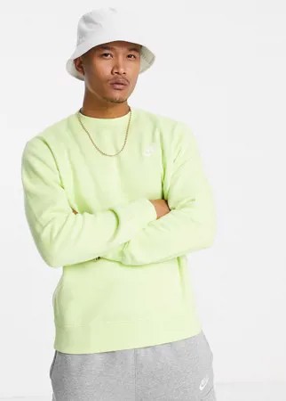 Лаймовый флисовый свитшот с круглым вырезом Nike Club-Зеленый цвет