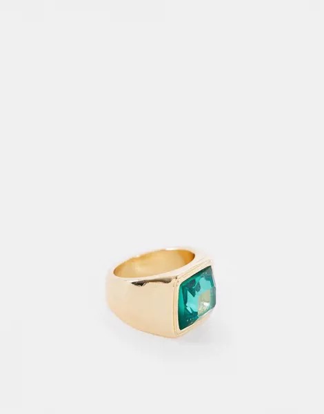 Золотистое кольцо с зеленым камнем ASOS DESIGN-Золотистый