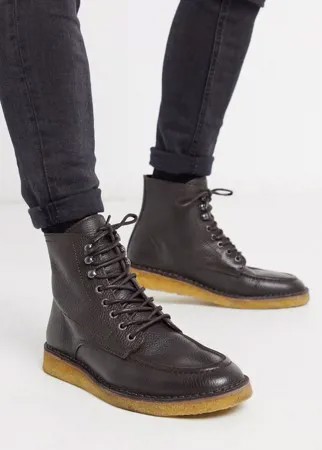 Коричневые ботинки на крепированной подошве со шнуровкой Selected Homme-Коричневый
