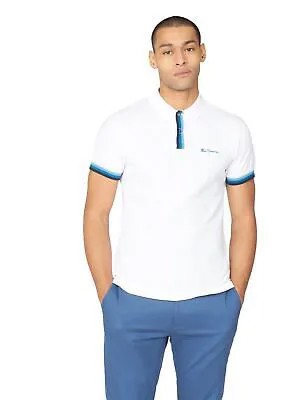 Ben Sherman Placket Interest Polo T-Shirt Мужская белая повседневная спортивная футболка Top