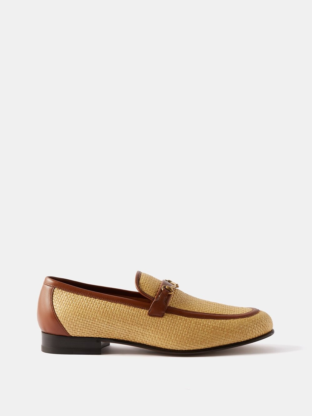Лоферы horsebit из искусственной рафии и кожи Gucci, бежевый
