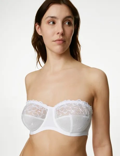 Бюстгальтер без бретелек с вышивкой Embrace F-H Marks & Spencer, белый