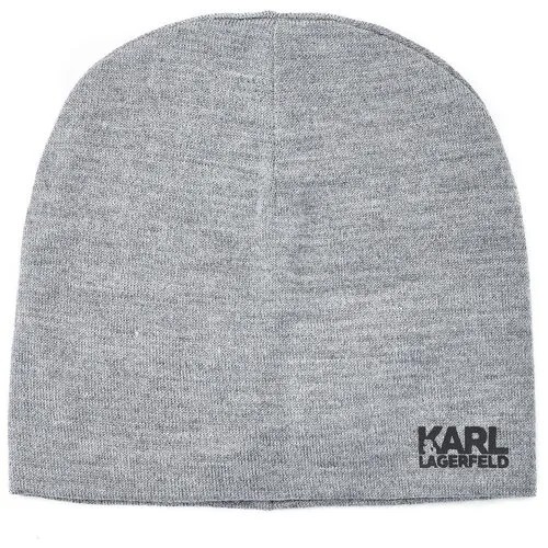 Шапка бини Karl Lagerfeld зимняя, шерсть, утепленная, размер M, серый