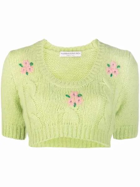 Alessandra Rich embroidered cable-knit crop top